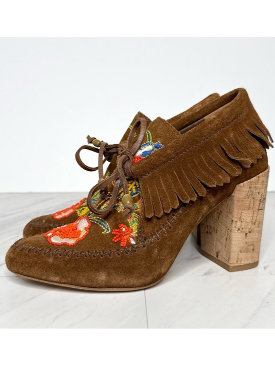 Tory Burch Shoes - Tory Burch Huntington Fringe Brown Suede Beaded Bootie 5 1/2 M
